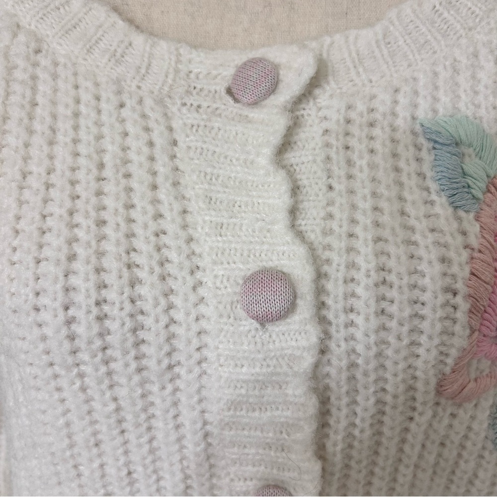 LoveShackFancy Embroidered Floral Button-Front Cardigan – Ivory, Size L - Picture 5 of 8